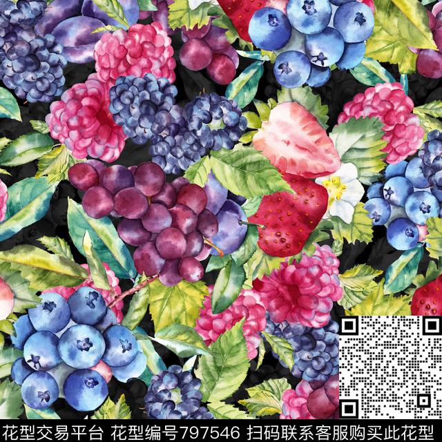 水果手绘草莓数码印花华亿平台下载（图片编号: 797546） - 瓦栏（Walan）