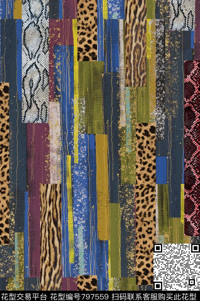 条纹民族风豹纹数码印花华亿平台下载（图片编号: 797559） - 瓦栏（Walan）