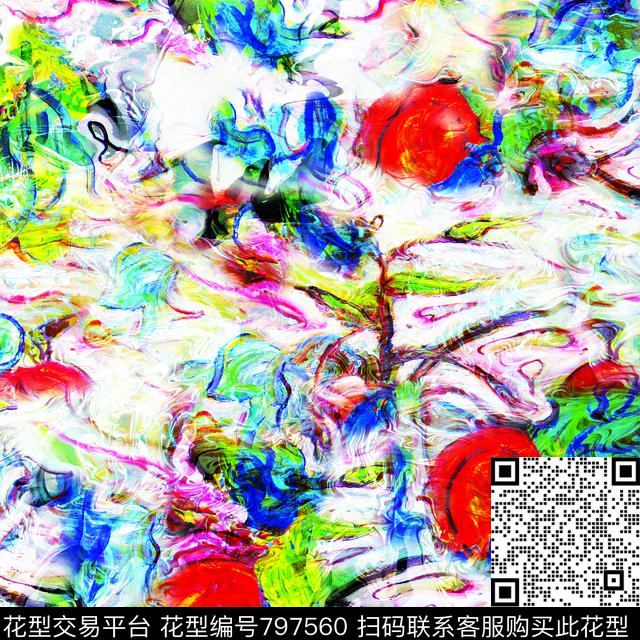 花卉抽象油画数码印花华亿平台下载（图片编号: 797560） - 瓦栏（Walan）