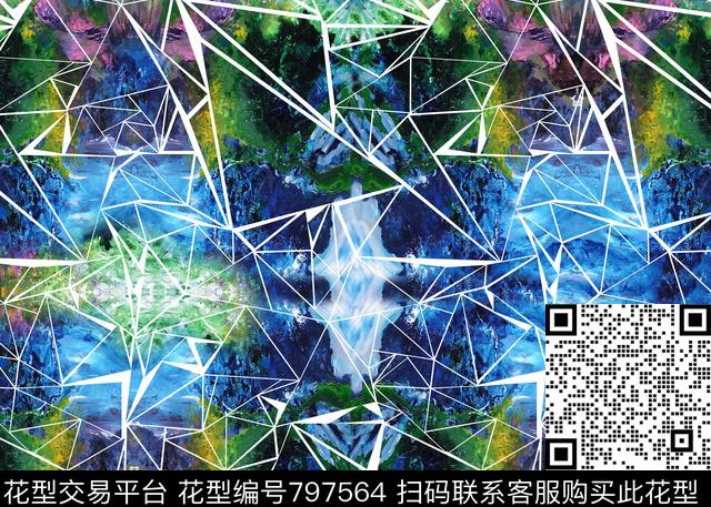 抽象朦胧蓝色数码印花华亿平台下载（图片编号: 797564） - 瓦栏（Walan）