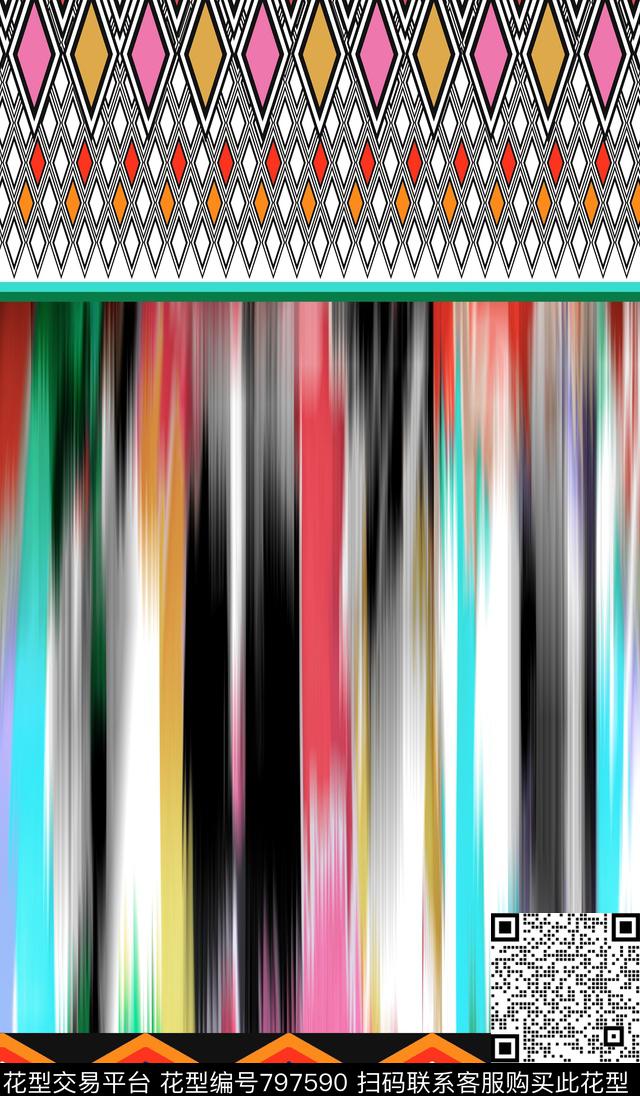 纹样方格朦胧数码印花华亿平台下载（图片编号: 797590） - 瓦栏（Walan）