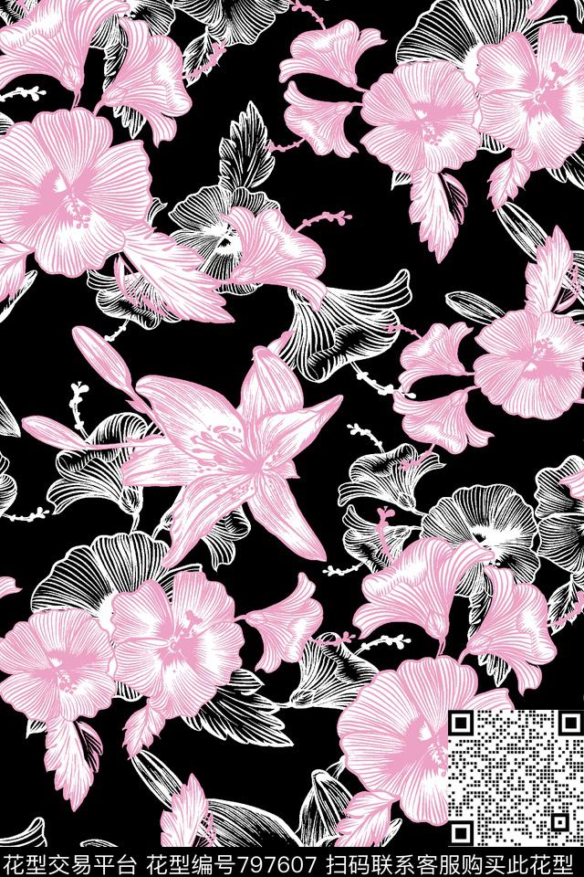 植物叶子抽象花纹植物花朵传统印花华亿平台下载（图片编号: 797607） - 瓦栏（Walan）