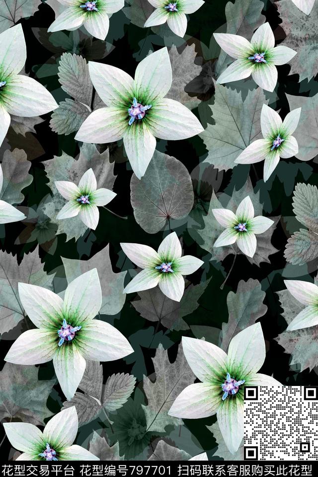 叶子花卉家纺类数码印花华亿平台下载（图片编号: 797701） - 瓦栏（Walan）