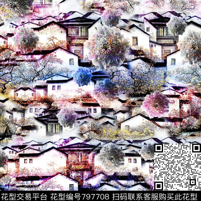 房子江南花卉数码印花华亿平台下载（图片编号: 797708） - 瓦栏（Walan）