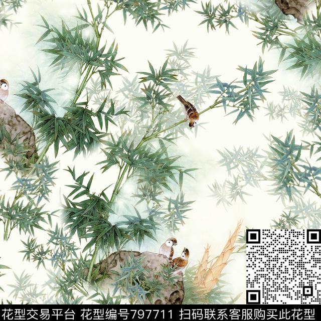 房子江南花卉数码印花华亿平台下载（图片编号: 797711） - 瓦栏（Walan）