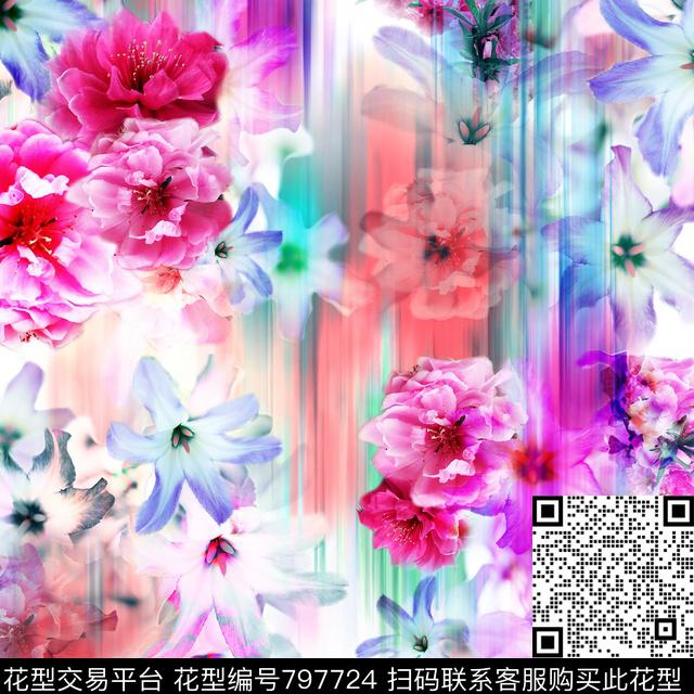 朦胧花卉花卉手绘花卉数码印花华亿平台下载（图片编号: 797724） - 瓦栏（Walan）
