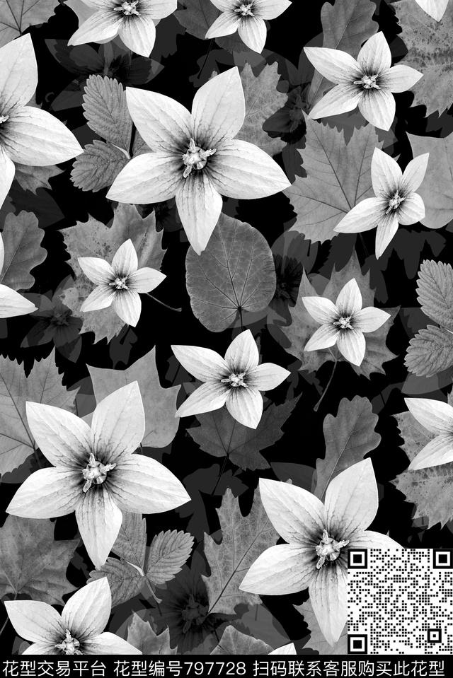 叶子花卉家纺类数码印花华亿平台下载（图片编号: 797728） - 瓦栏（Walan）