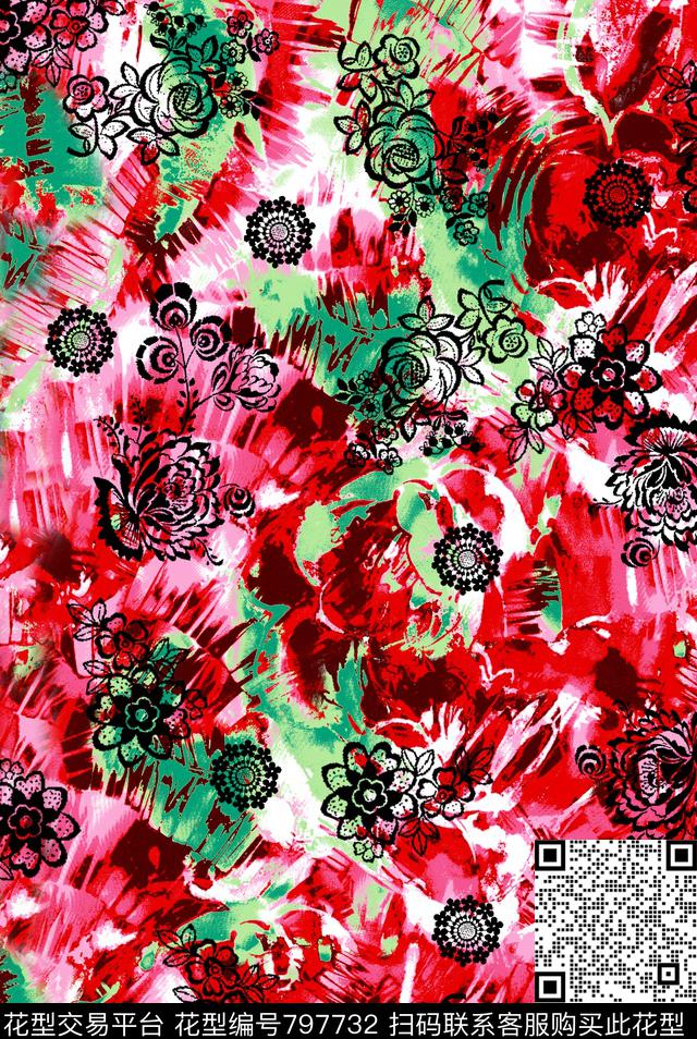 花卉纹样底纹玫瑰数码印花华亿平台下载（图片编号: 797732） - 瓦栏（Walan）