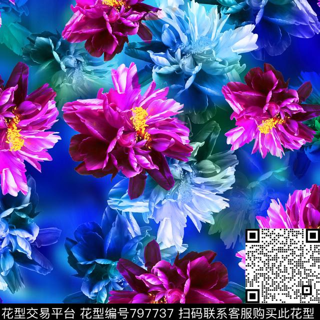 花卉朦胧花卉红色花卉数码印花华亿平台下载（图片编号: 797737） - 瓦栏（Walan）