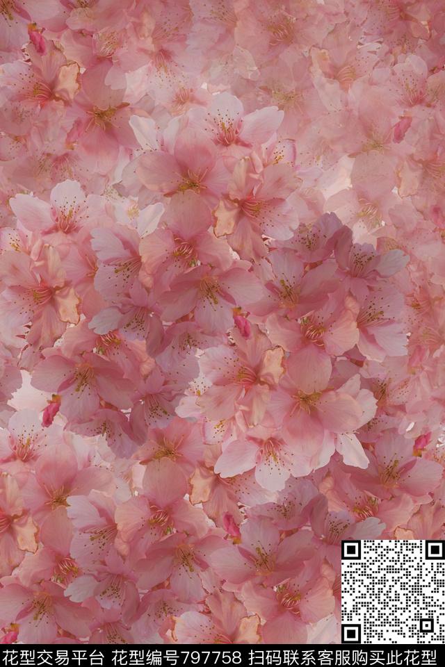 淡雅花卉花朵数码印花华亿平台下载（图片编号: 797758） - 瓦栏（Walan）