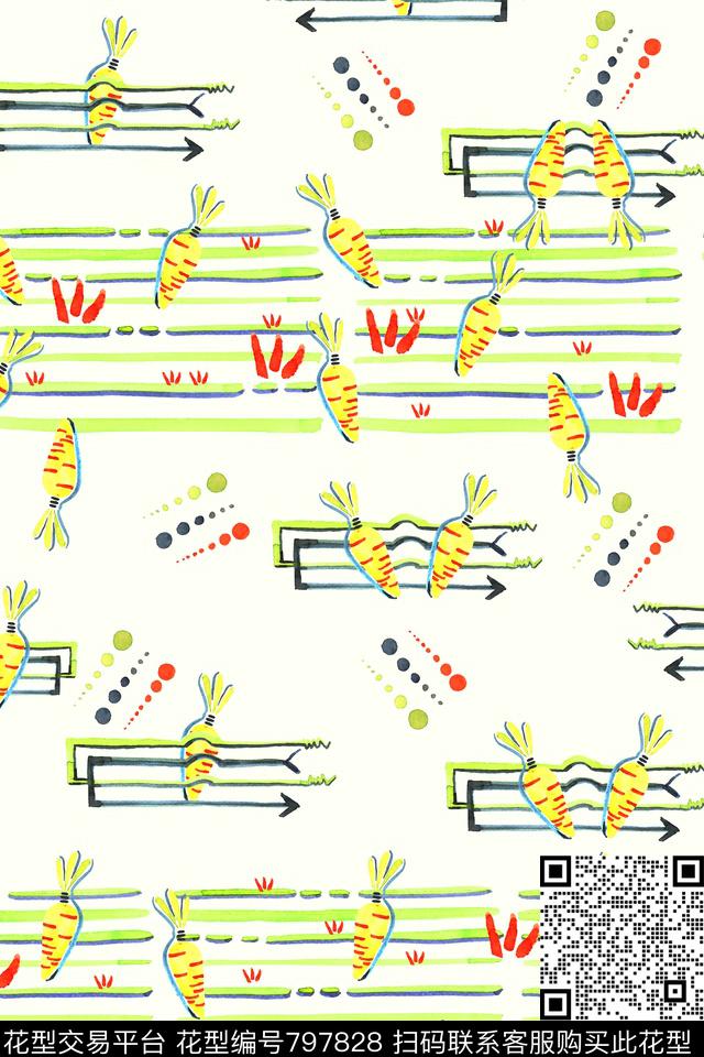 手绘四方连续童趣传统印花华亿平台下载（图片编号: 797828） - 瓦栏（Walan）