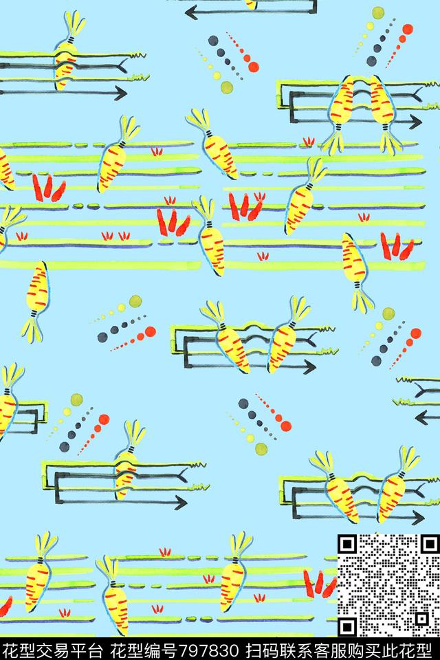 手绘四方连续童趣传统印花华亿平台下载（图片编号: 797830） - 瓦栏（Walan）