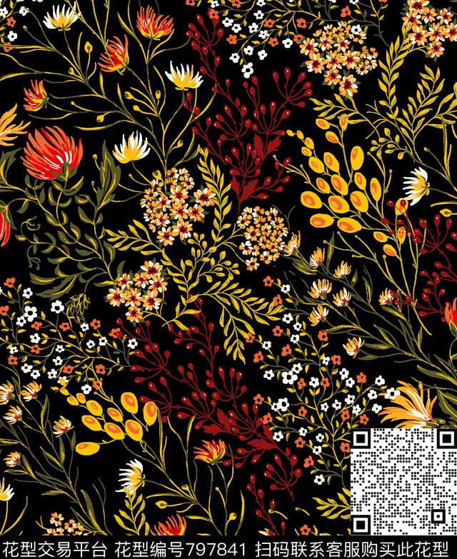 小碎花花朵花卉传统印花华亿平台下载（图片编号: 797841） - 瓦栏（Walan）