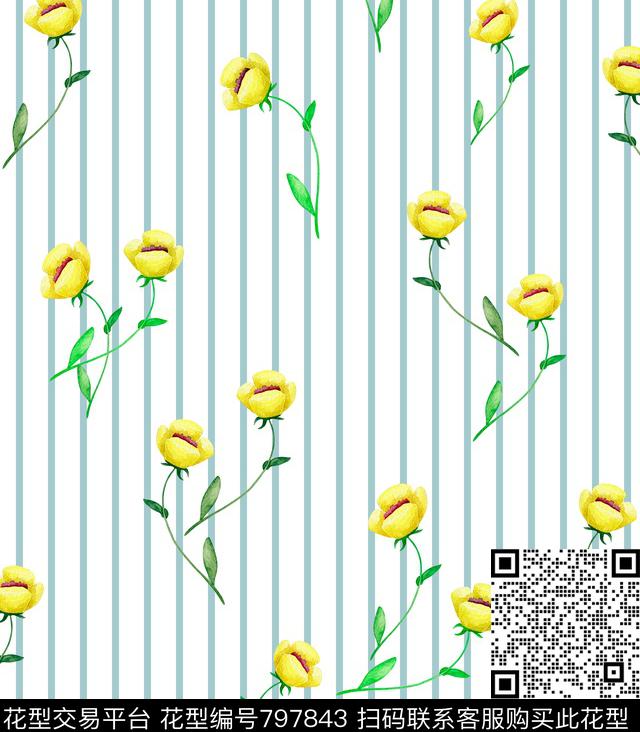 花卉树叶几何数码印花华亿平台下载（图片编号: 797843） - 瓦栏（Walan）