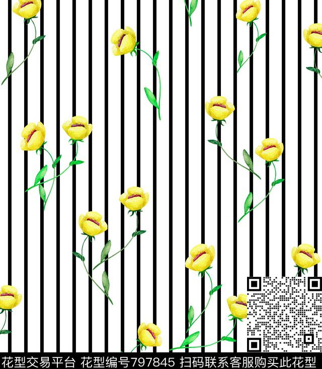 花卉树叶几何数码印花华亿平台下载（图片编号: 797845） - 瓦栏（Walan）