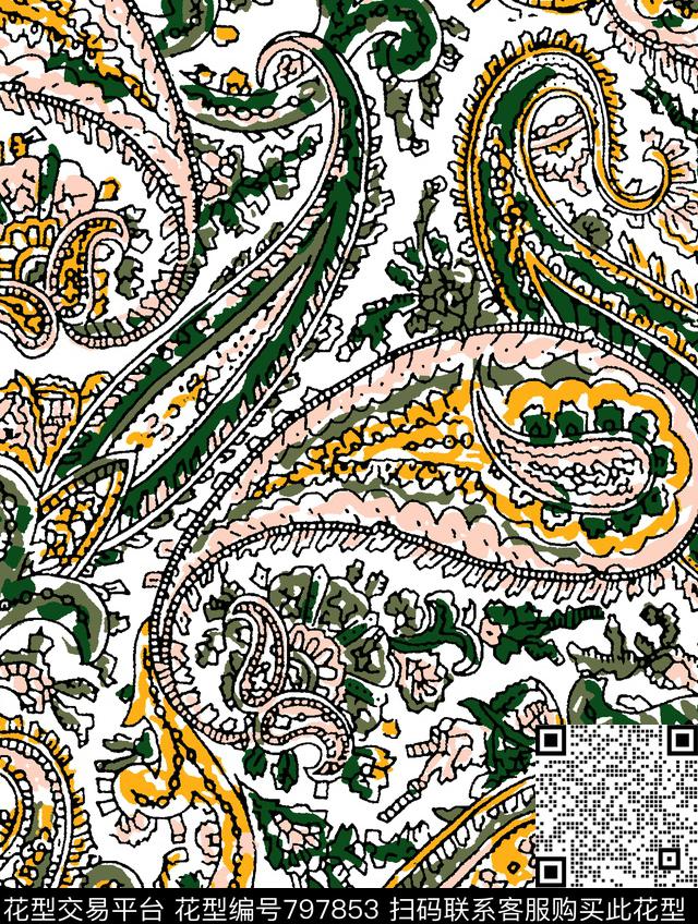 火腿花佩斯利腰果传统印花华亿平台下载（图片编号: 797853） - 瓦栏（Walan）