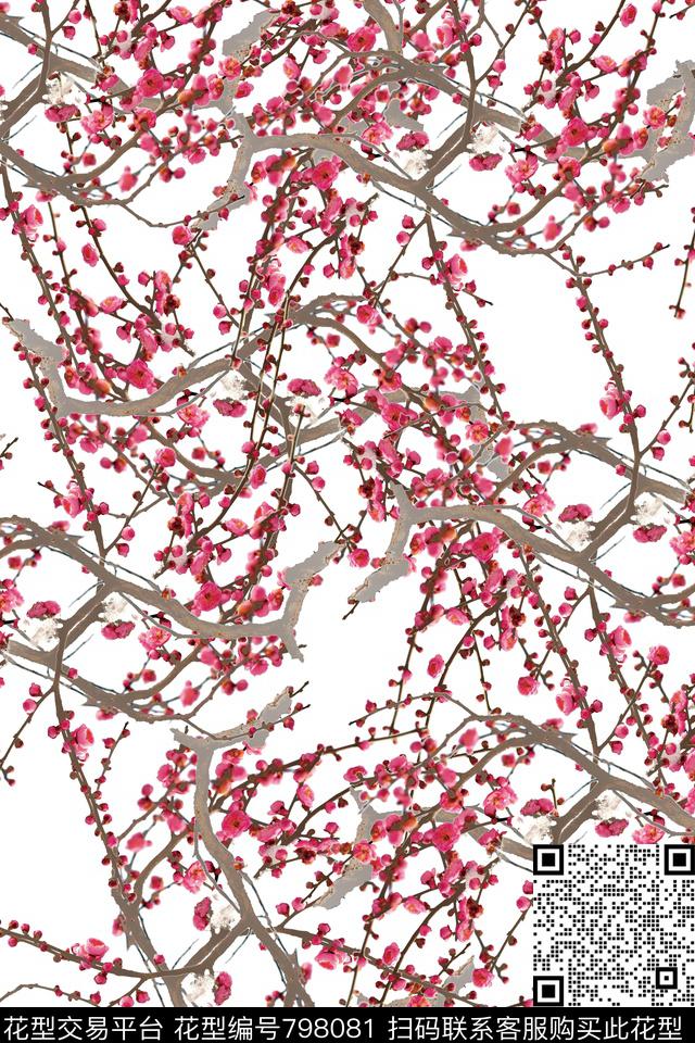 淡雅花卉花朵数码印花华亿平台下载（图片编号: 798081） - 瓦栏（Walan）