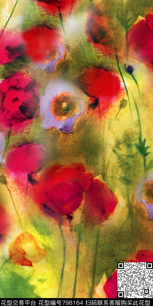 花卉花朵水彩数码印花华亿平台下载（图片编号: 798164） - 瓦栏（Walan）