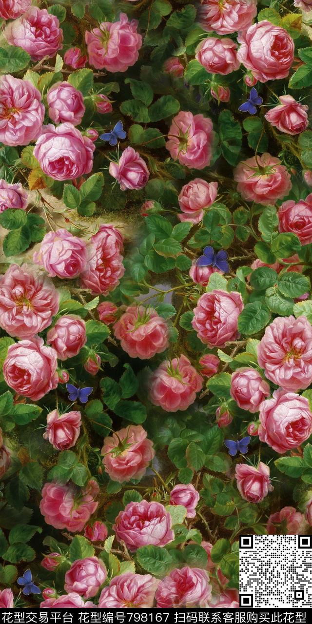 玫瑰花卉花朵数码印花华亿平台下载（图片编号: 798167） - 瓦栏（Walan）