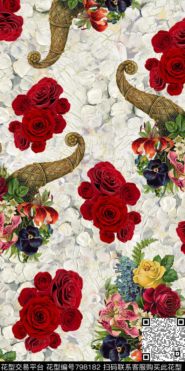三色堇曼陀罗牵牛花数码印花华亿平台下载（图片编号: 798182） - 瓦栏（Walan）