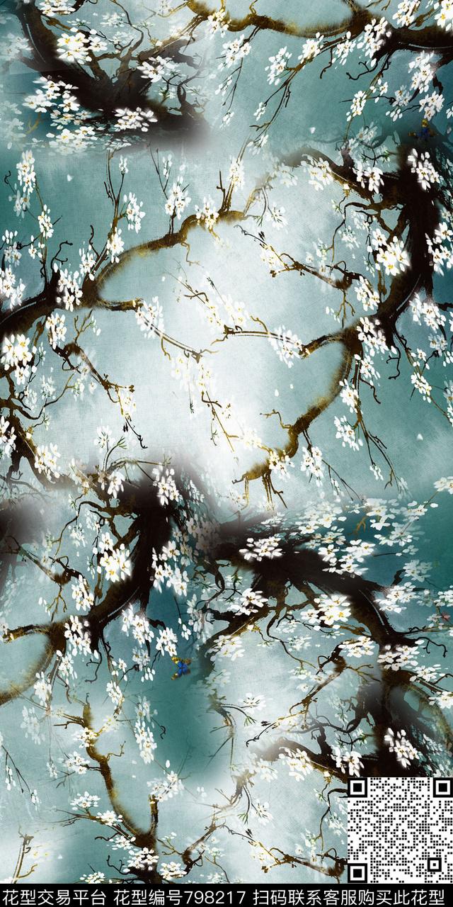 鲜花手绘花朵数码印花华亿平台下载（图片编号: 798217） - 瓦栏（Walan）