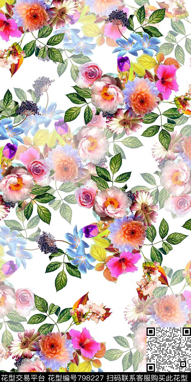 鲜花手绘花朵数码印花华亿平台下载（图片编号: 798227） - 瓦栏（Walan）