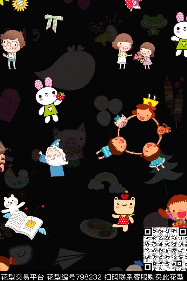 四方连续卡通小兔数码印花华亿平台下载（图片编号: 798232） - 瓦栏（Walan）