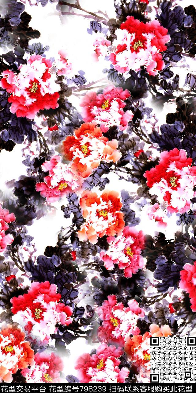 花朵数码印花水墨数码印花华亿平台下载（图片编号: 798239） - 瓦栏（Walan）