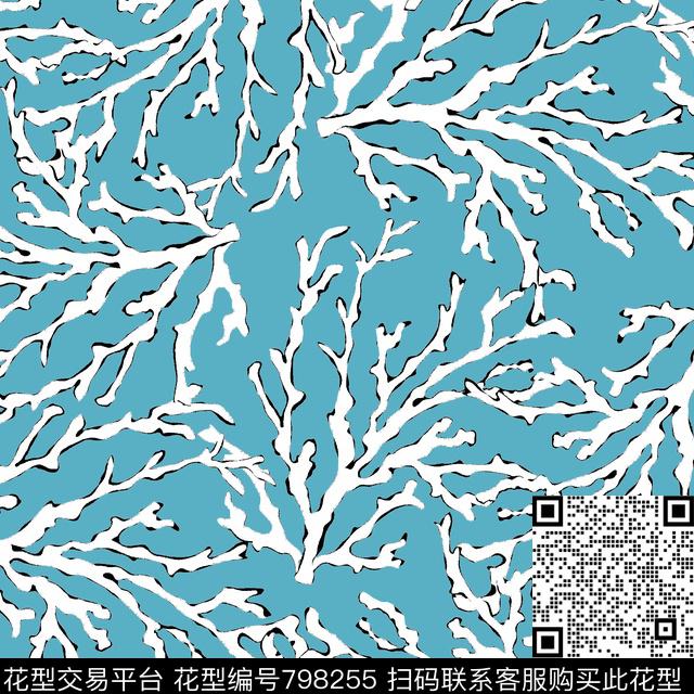 珊瑚剪影抽象传统印花华亿平台下载（图片编号: 798255） - 瓦栏（Walan）