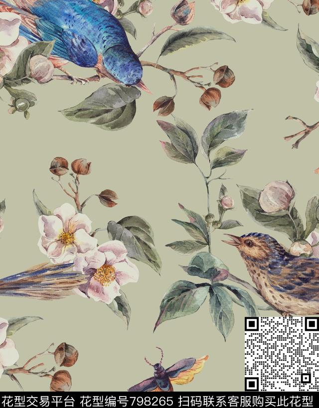 花鸟华伦天奴valentino仿大牌女装数码印花华亿平台下载（图片编号: 798265） - 瓦栏（Walan）