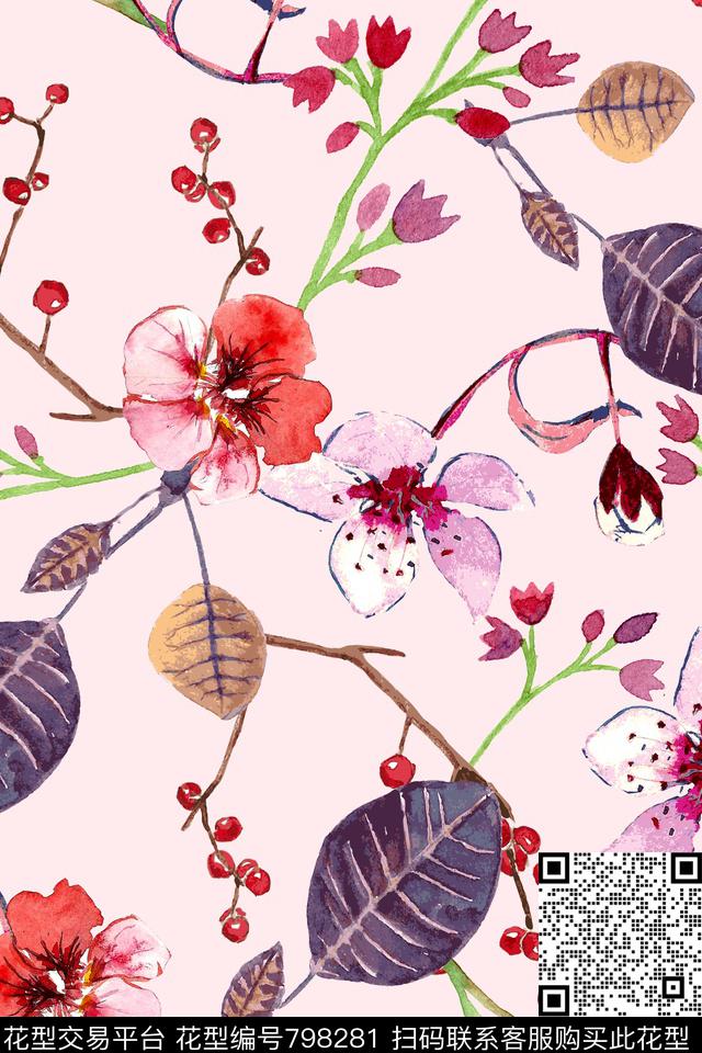 时尚手绘水彩数码印花华亿平台下载（图片编号: 798281） - 瓦栏（Walan）