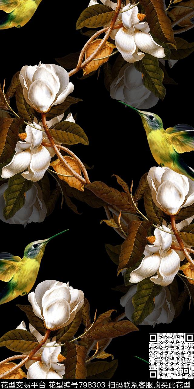 花鸟牡丹兰花数码印花华亿平台下载（图片编号: 798303） - 瓦栏（Walan）