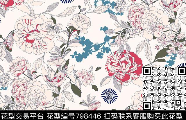 花卉几何热带丛林小碎花传统印花华亿平台下载（图片编号: 798446） - 瓦栏（Walan）