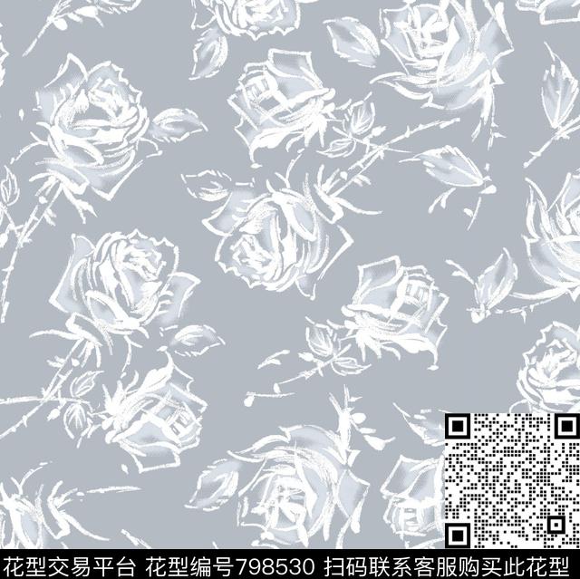 黑白花卉花卉小碎花传统印花华亿平台下载（图片编号: 798530） - 瓦栏（Walan）