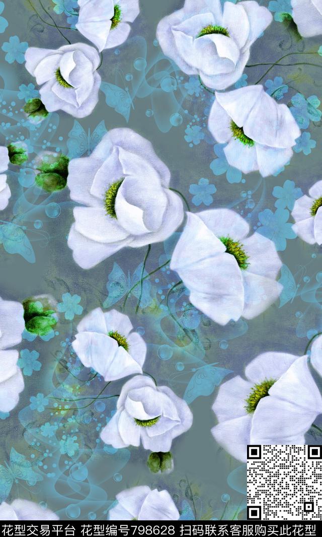 大花花卉花朵数码印花华亿平台下载（图片编号: 798628） - 瓦栏（Walan）