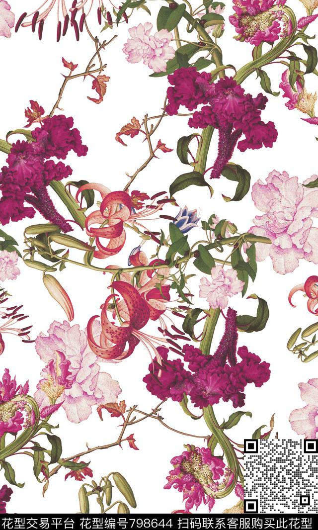 花卉花朵大花数码印花华亿平台下载（图片编号: 798644） - 瓦栏（Walan）