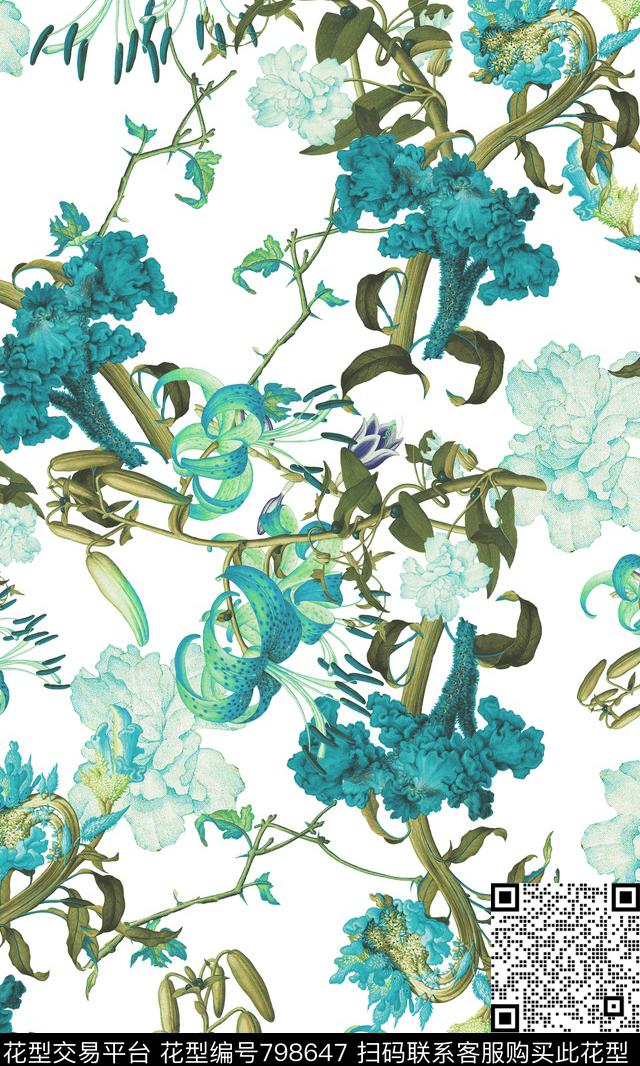 花卉花朵大花数码印花华亿平台下载（图片编号: 798647） - 瓦栏（Walan）