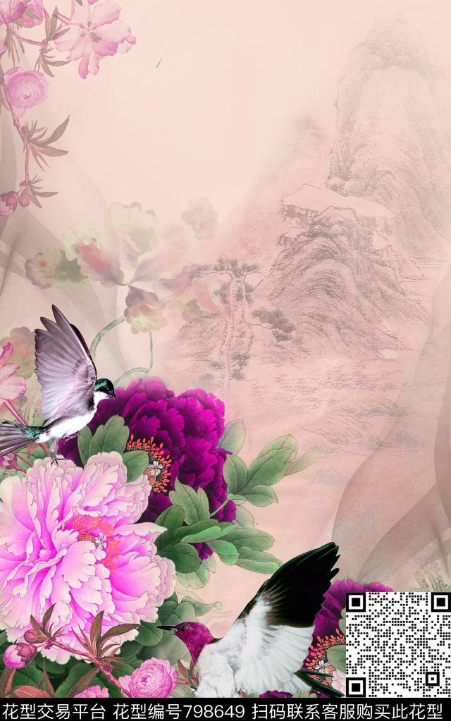 花卉花朵花鸟数码印花华亿平台下载（图片编号: 798649） - 瓦栏（Walan）