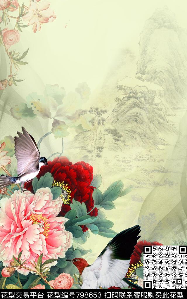 花卉花朵花鸟数码印花华亿平台下载（图片编号: 798653） - 瓦栏（Walan）