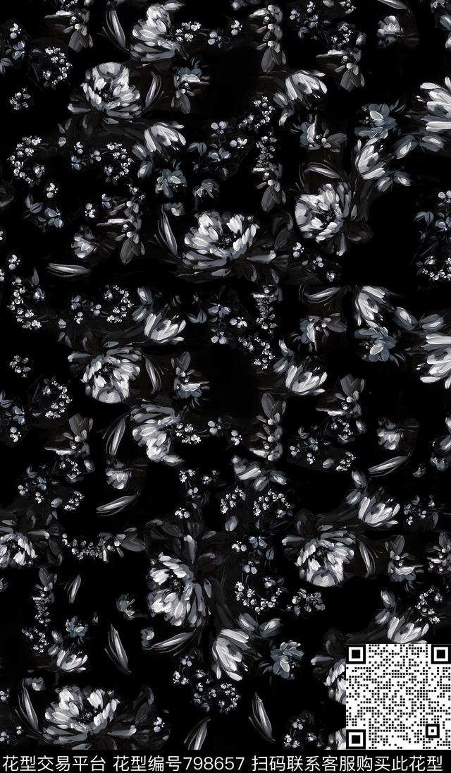 花卉水墨花卉笔触花卉传统印花华亿平台下载（图片编号: 798657） - 瓦栏（Walan）