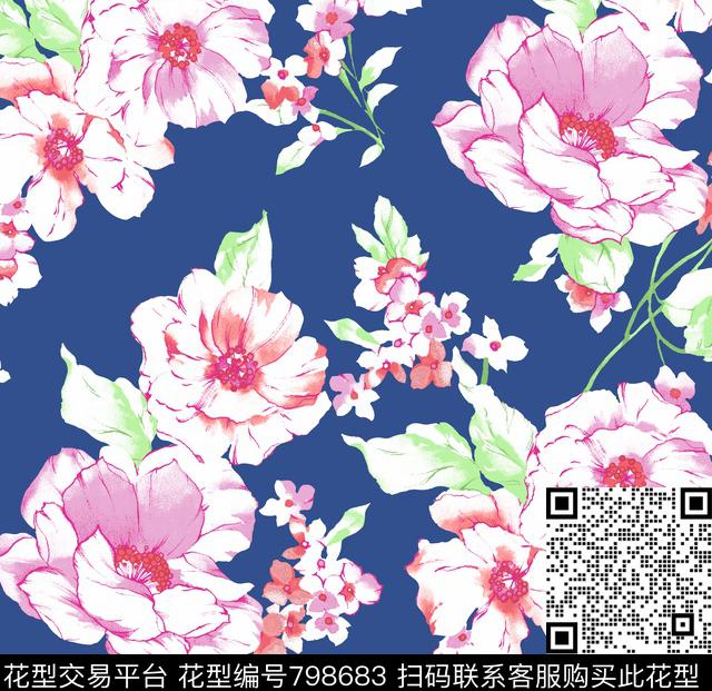 花瓣水彩花卉花朵传统印花华亿平台下载（图片编号: 798683） - 瓦栏（Walan）