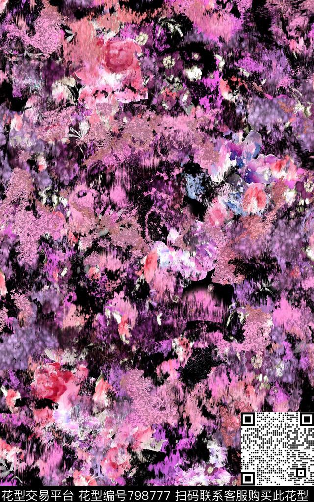 抽象花卉乱花数码印花华亿平台下载（图片编号: 798777） - 瓦栏（Walan）