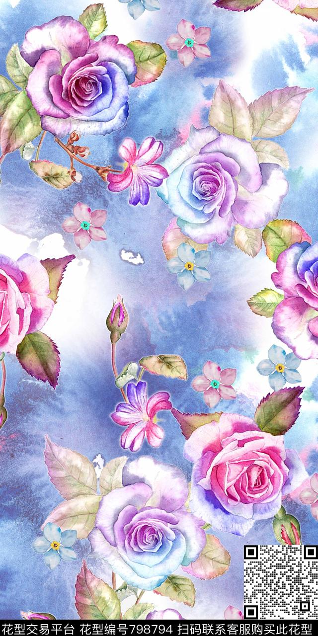 小碎花玫瑰数码华亿平台数码印花华亿平台下载（图片编号: 798794） - 瓦栏（Walan）