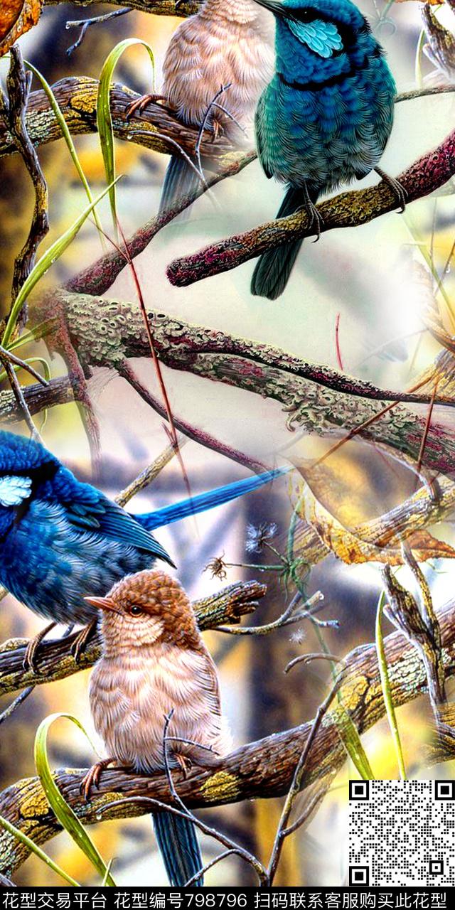 各种鸟类树枝数码华亿平台数码印花华亿平台下载（图片编号: 798796） - 瓦栏（Walan）