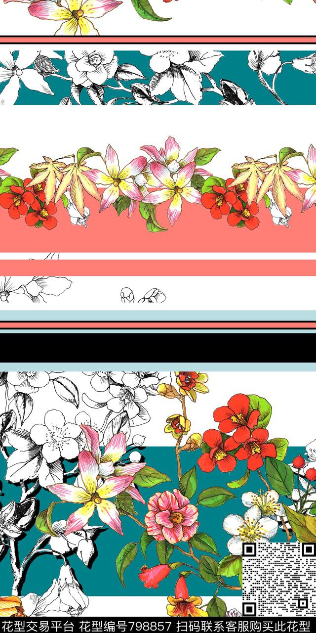 大花定位水彩数码印花华亿平台下载（图片编号: 798857） - 瓦栏（Walan）