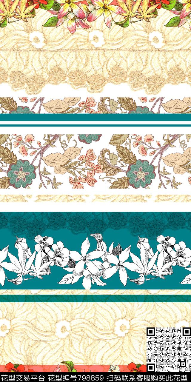 几何民族风花卉数码印花华亿平台下载（图片编号: 798859） - 瓦栏（Walan）