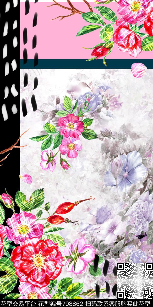 几何抽象水彩数码印花华亿平台下载（图片编号: 798862） - 瓦栏（Walan）