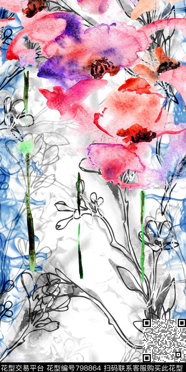 定位抽象水彩数码印花华亿平台下载（图片编号: 798864） - 瓦栏（Walan）