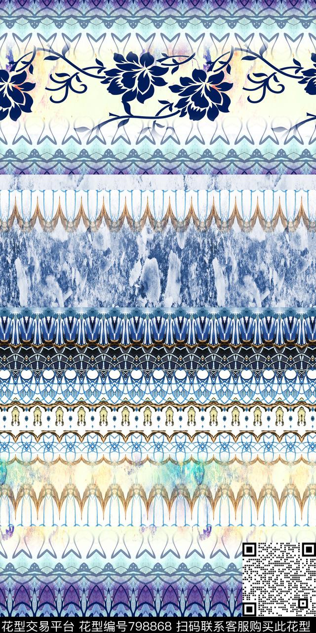 欧式青花瓷民族风数码印花华亿平台下载（图片编号: 798868） - 瓦栏（Walan）