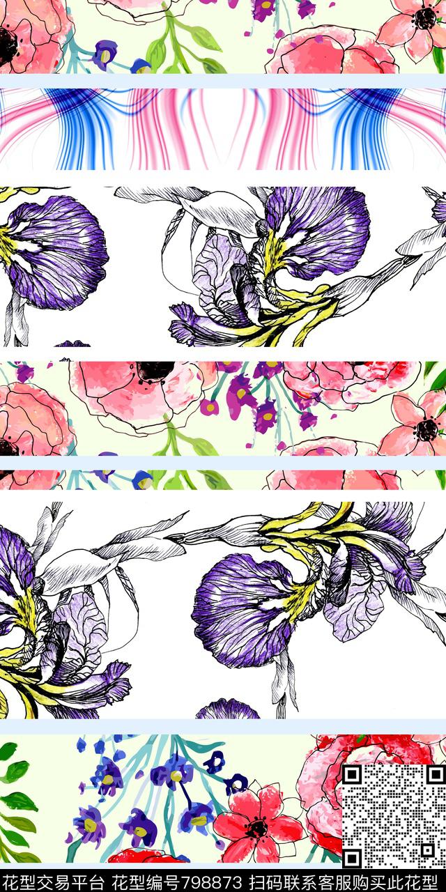 水彩花卉植物数码印花华亿平台下载（图片编号: 798873） - 瓦栏（Walan）